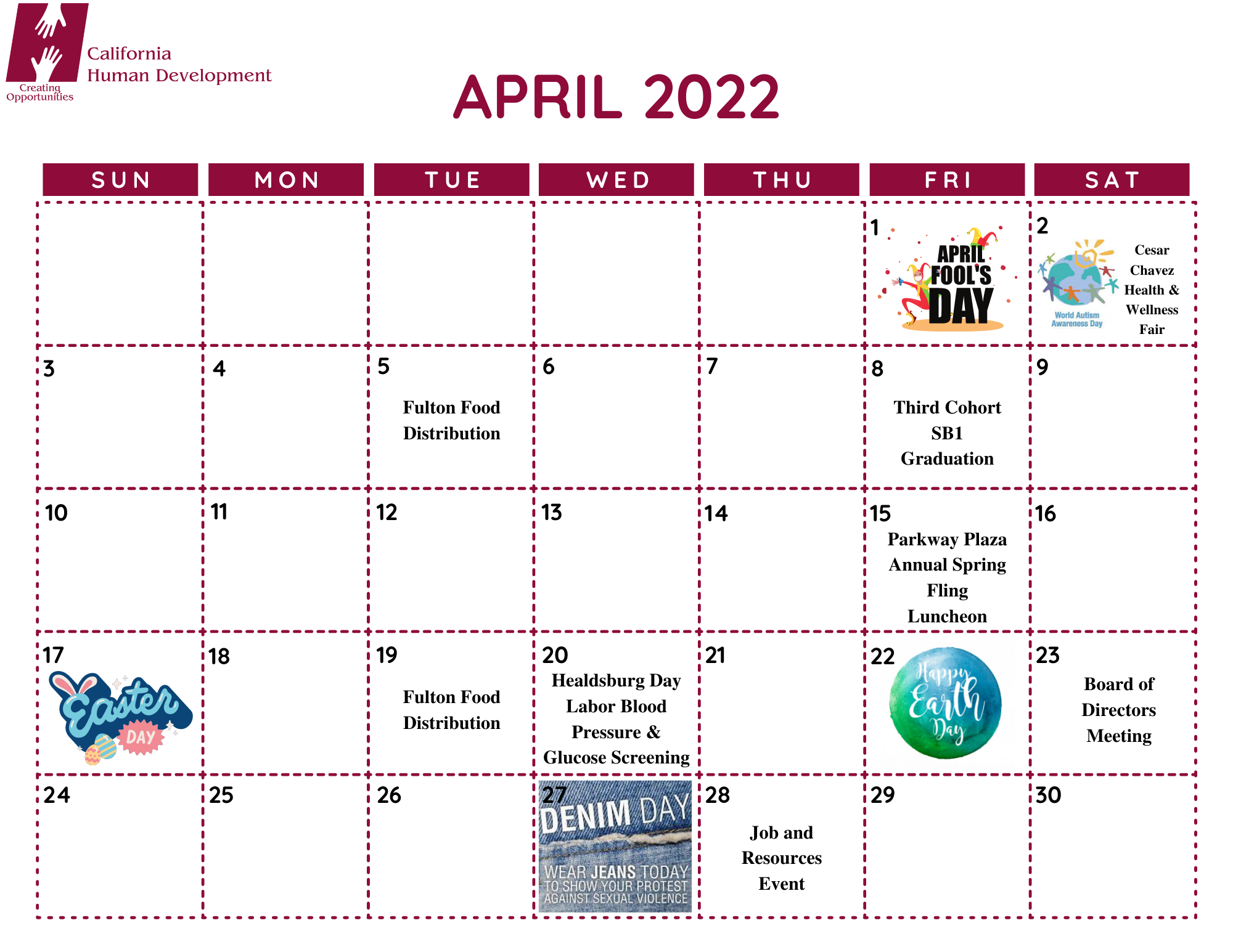 April Event Calendar California Human Development